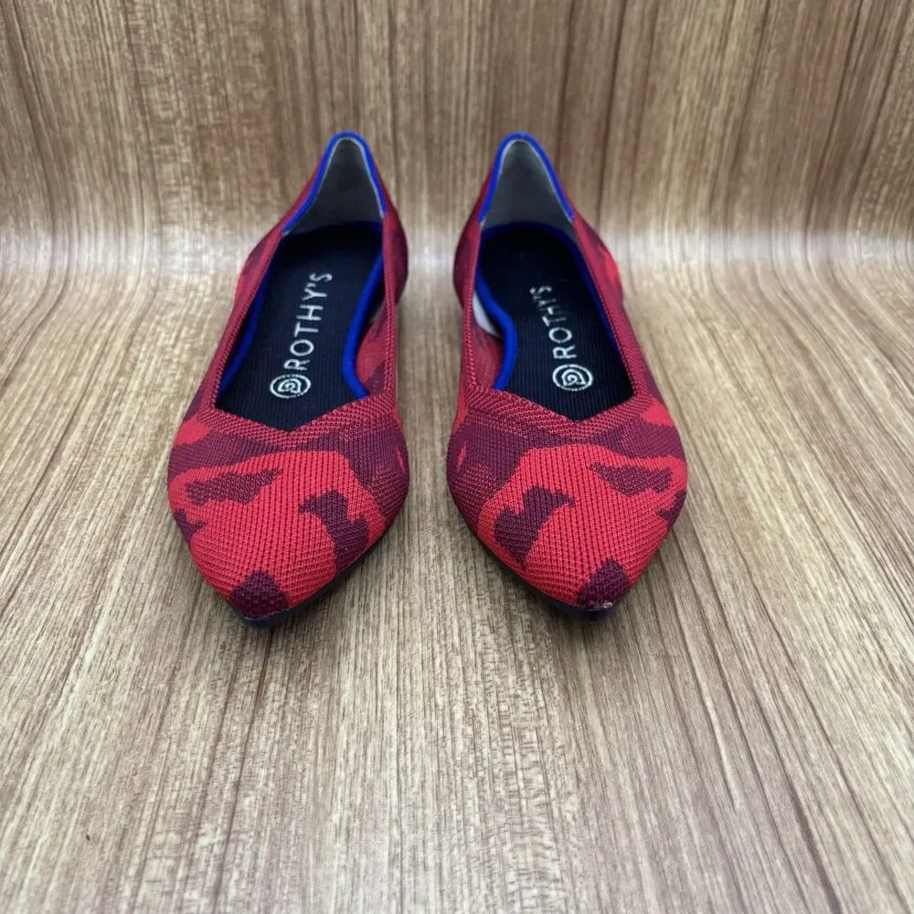 Rothy's The Point II Pattern‎ Red Camo Limited Edition Flats Shoes Womens Sz 8.5